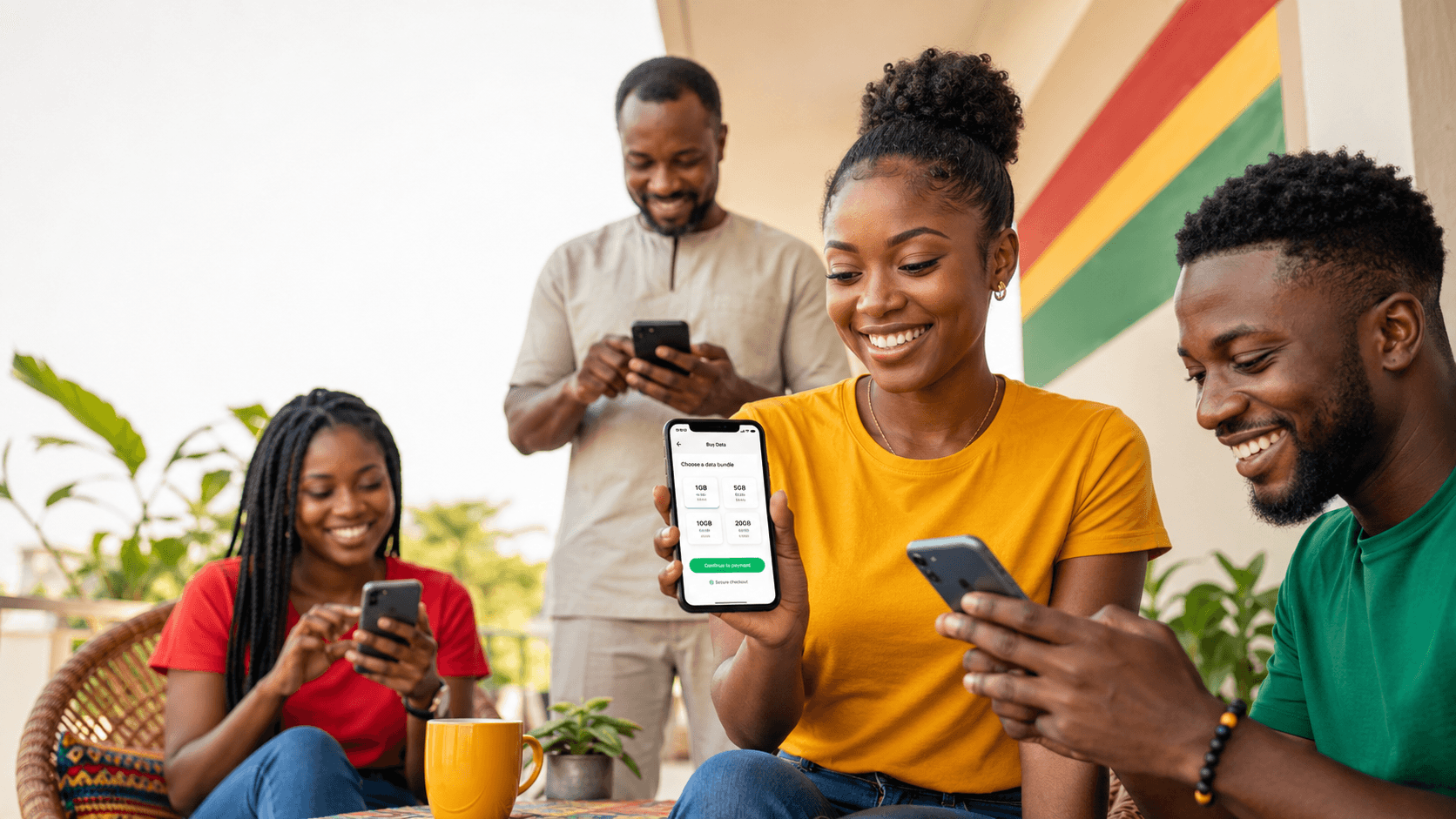 Ghanaian customers using GhanaDataMall on mobile phones together