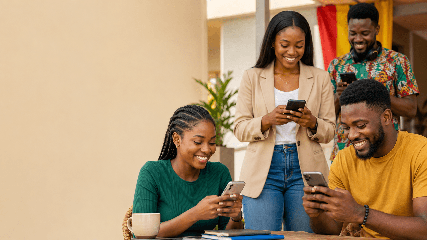 Young adults in Ghana using smartphones to place data orders
